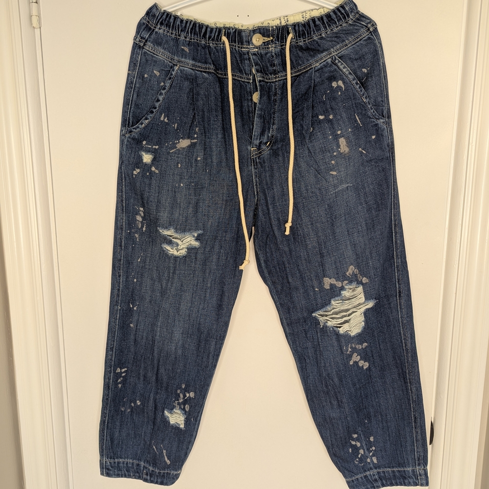 FREE PEOPLE Mixed Up Cotton Distressed Utility Jeans - Picture 3 of 15